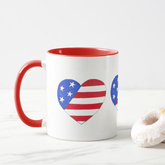 Red White Blue Patriotic American Flag Herz USA Tasse (Mit Donut)