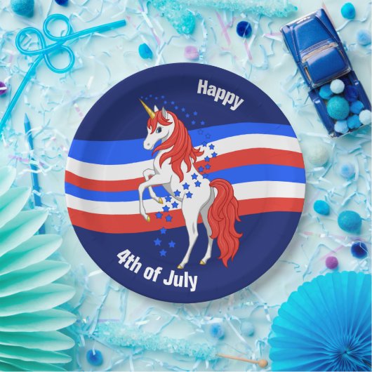 Red White Blue Patriotic American Unicorn Pappteller (Party)