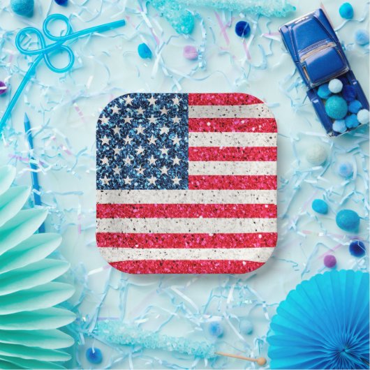 Red White Blue Patriotic American USA Flag Party Pappteller (Party)