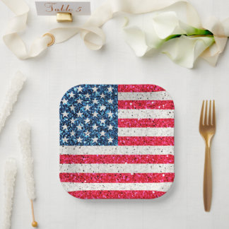 Red White Blue Patriotic American USA Flag Party Pappteller