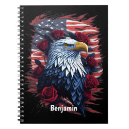 Red White Blue Patriotic Flag Eagle Rose Jourale Notizblock