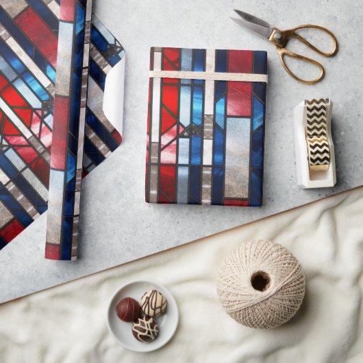 Red White Blue Patriotic gesteinigtes Glas 4. Juli Geschenkpapier (Kunsthandwerk)