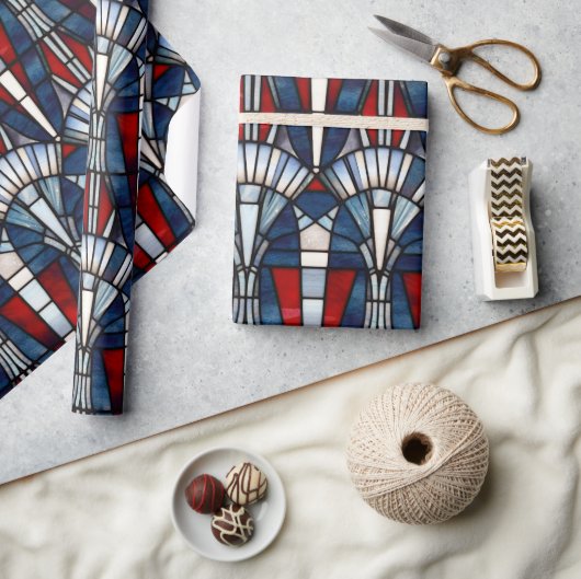 Red White Blue Patriotic gesteinigtes Glas 4. Juli Geschenkpapier (Kunsthandwerk)