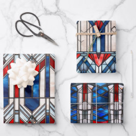 Red White Blue Patriotic gesteinigtes Glas 4. Juli Geschenkpapier Set