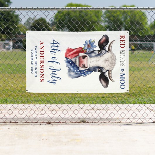 Red White Blue Patriotic Kuh Farm 4. Juli Banner (Insitu)