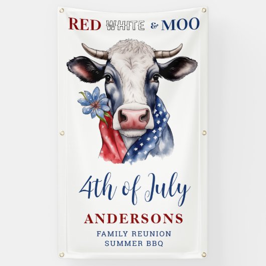 Red White Blue Patriotic Kuh Farm 4. Juli Banner (Vertikal)