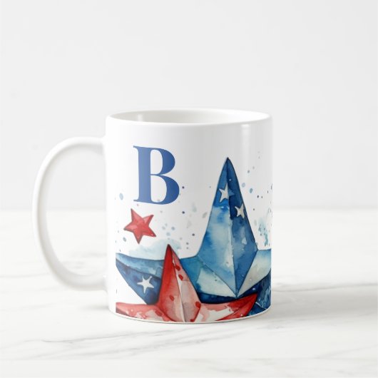 Red White Blue Patriotic Monogram Kaffeetasse (Links)