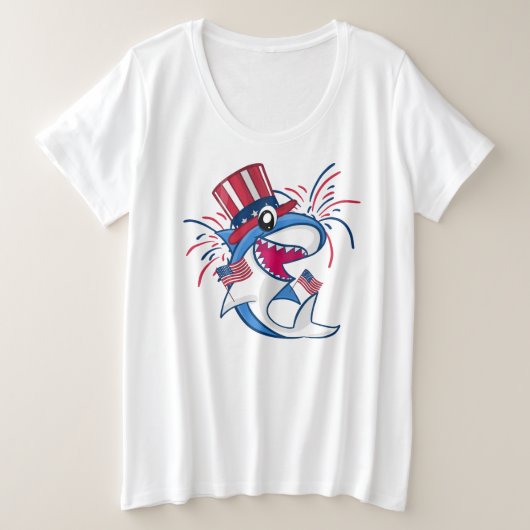 Red White Blue Patriotic Shark 4. Juli Große Größe T-Shirt (Design vorne)