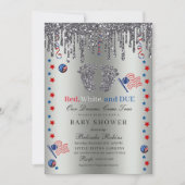 Red White Blue Patriotic Silver Glitzer Baby Feet Einladung (Vorderseite)