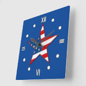 Red White & Blue Patriotic Star Wall Clock Quadratische Wanduhr (Winkel)