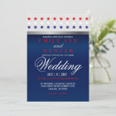 Red, White & Blue Patriotic Star Wedding Einladung (Stehend Vorderseite)