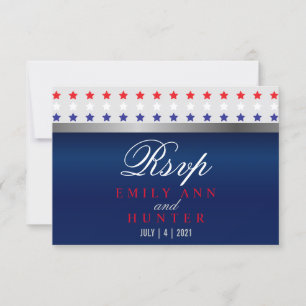 Red, White & Blue Patriotic Star Wedding RSVP Karte
