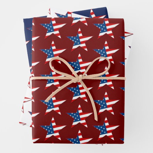 Red White & Blue Patriotic Stars Geschenkpapier Set (Beispiel)