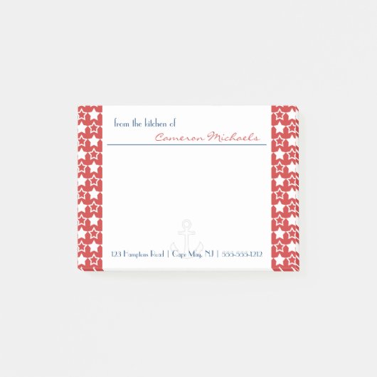 Red White Blue Patriotic Stars Muster Monogram Post-it Klebezettel (Vorderseite)