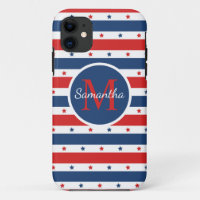 Red White Blue Patriotic Stars Streifen Monogramm