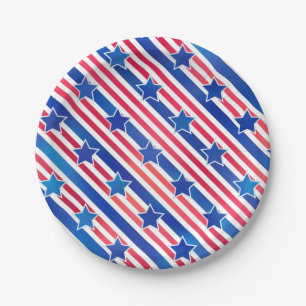 Red White Blue Patriotic Stars Stripes America USA Pappteller