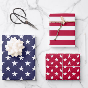 Red White Blue Patriotic USA Wrapping Paper Set Geschenkpapier Set