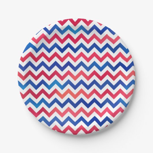 Red White Blue Patriotic Zickzack Zig Zag Streifen Pappteller (Vorderseite)