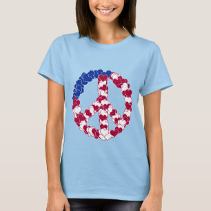 Red White & Blue Peace Sign Made with Hearts T-Shirt