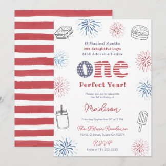 Red White Blue Perfect Year 1. Geburtstag Party Einladung