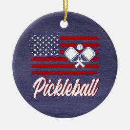 Red White Blue Pickleball Weihnachten Keramik Ornament