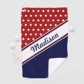 Red White Blue Polka Dot Monogram Womens Golfhandtuch (Insitu)