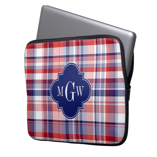 Red White Blue Preppy Monogram Laptopschutzhülle (Vorderseite Links)
