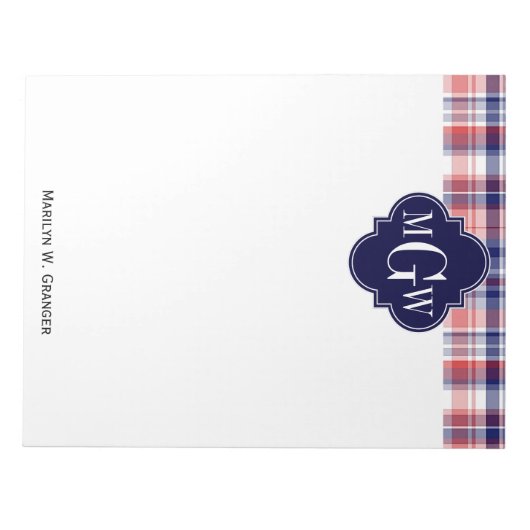 Red White Blue Preppy Monogram Notizblock (Vorderseite)