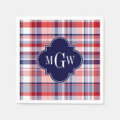 Red White Blue Preppy Monogram Serviette (Vorderseite)