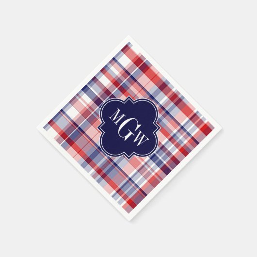 Red White Blue Preppy Monogram Serviette (Ecke)