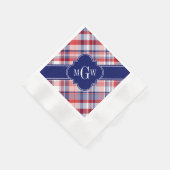 Red White Blue Preppy Monogram Serviette (Ecke)