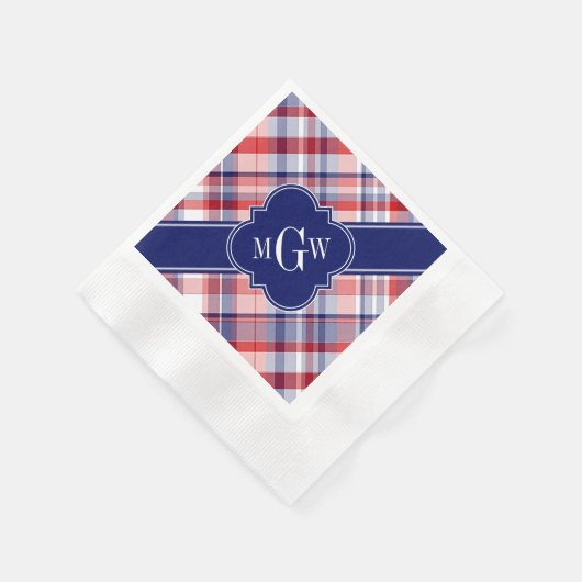 Red White Blue Preppy Monogram Serviette (Ecke)