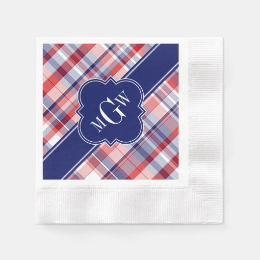 Red White Blue Preppy Monogram Serviette (Vorderseite)