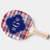 Red White Blue Preppy Monogram Tischtennis Schläger (Seitenansicht)