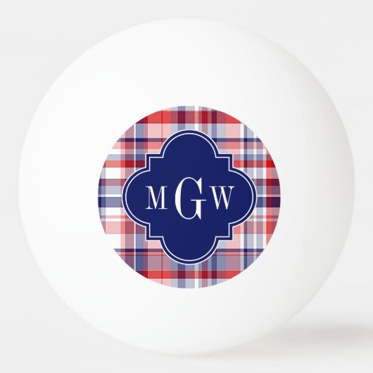 Red White Blue Preppy Monogram Tischtennisball (Vorderseite)