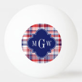 Red White Blue Preppy Monogram Tischtennisball (Rückseite)