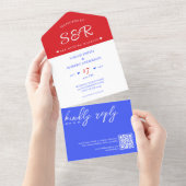 Red White & Blue QR Code Hochzeit All In One Einladung (Abreißen)