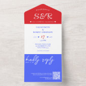 Red White & Blue QR Code Hochzeit All In One Einladung (Innen Boden)