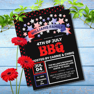 Red White & Blue Ribbon & Stars 4. Juli GRILLEN Einladung