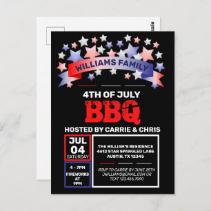Red White & Blue Ribbon & Stars 4. Juli GRILLEN Postkarte