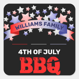 Red White & Blue Ribbon & Stars 4. Juli GRILLEN Quadratischer Aufkleber