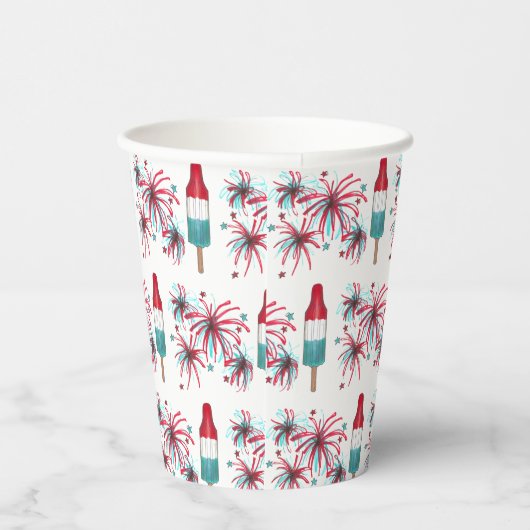 Red White Blue Rocket Pop Popsights Fireworks USA Pappbecher (Rechts)