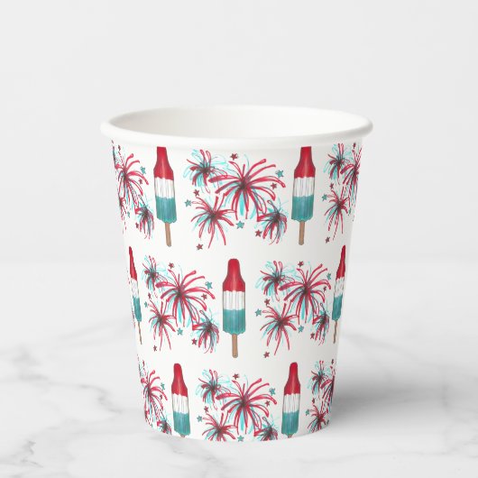 Red White Blue Rocket Pop Popsights Fireworks USA Pappbecher (Vorderseite)