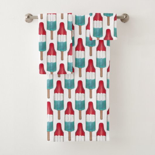 Red White Blue Rocket Pop Popsitic Patriotic USA Badhandtuch Set (Insitu)