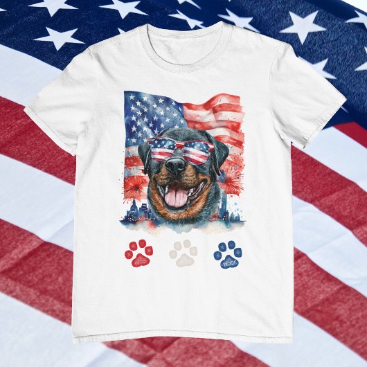 Red White Blue Rottweiler Dog American 4. Juli T-Shirt