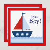 Red White Blue Sailboat Nautical Baby Dusche Einladung (Vorne/Hinten)