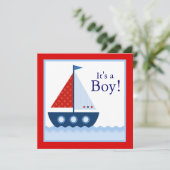 Red White Blue Sailboat Nautical Baby Dusche Einladung (Stehend Vorderseite)