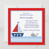 Red White Blue Sailboat Nautical Baby Dusche Einladung (Rückseite)