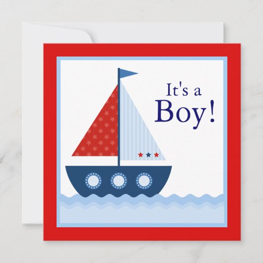 Red White Blue Sailboat Nautical Baby Dusche Einladung (Vorderseite)