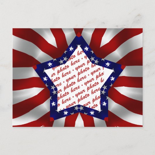 Red White & Blue Satin Star Foto Frame Postkarte (Vorderseite)